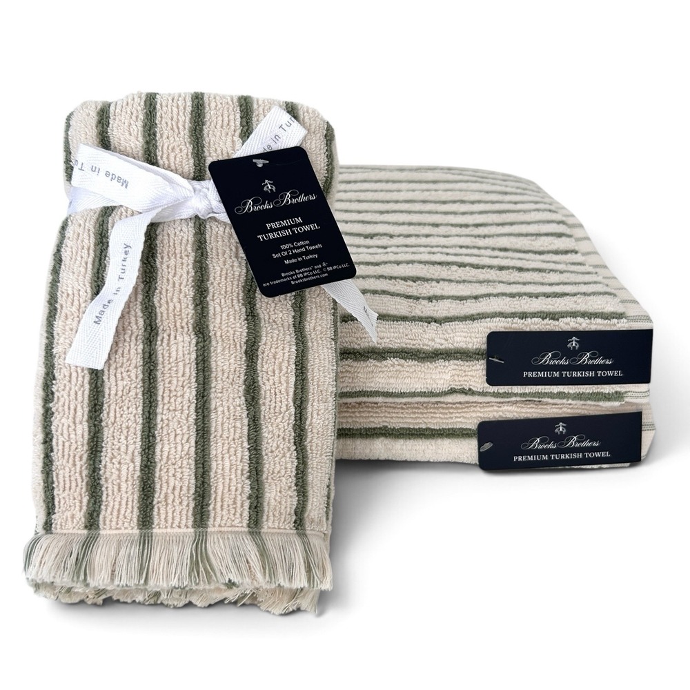 Brooks Brothers 100% Cotton Green Multicolor 4 Pc Turkish Bath Hand Towels NWT